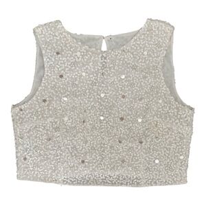Women’s Vintage Beaded Sequin Cropped Top – White, Size S/M